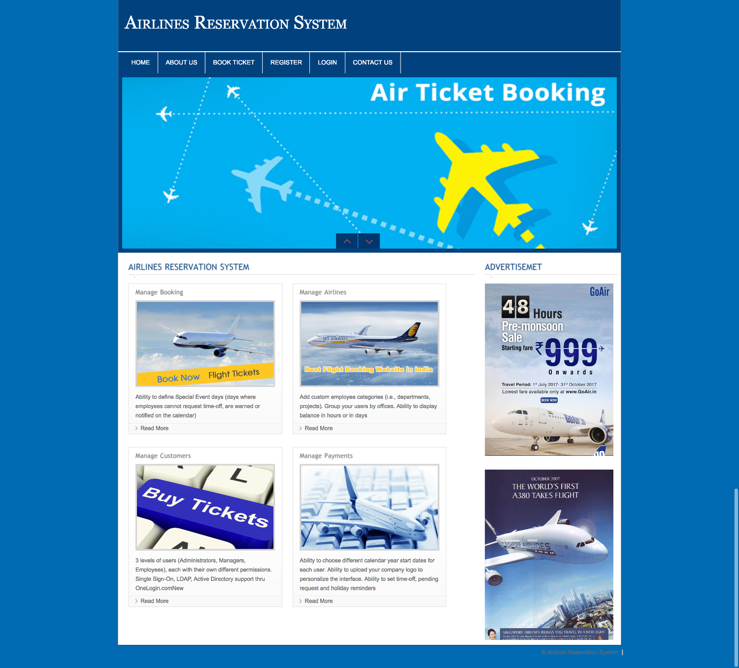 Airlines Reservation System- PHP Web Development Mini Project