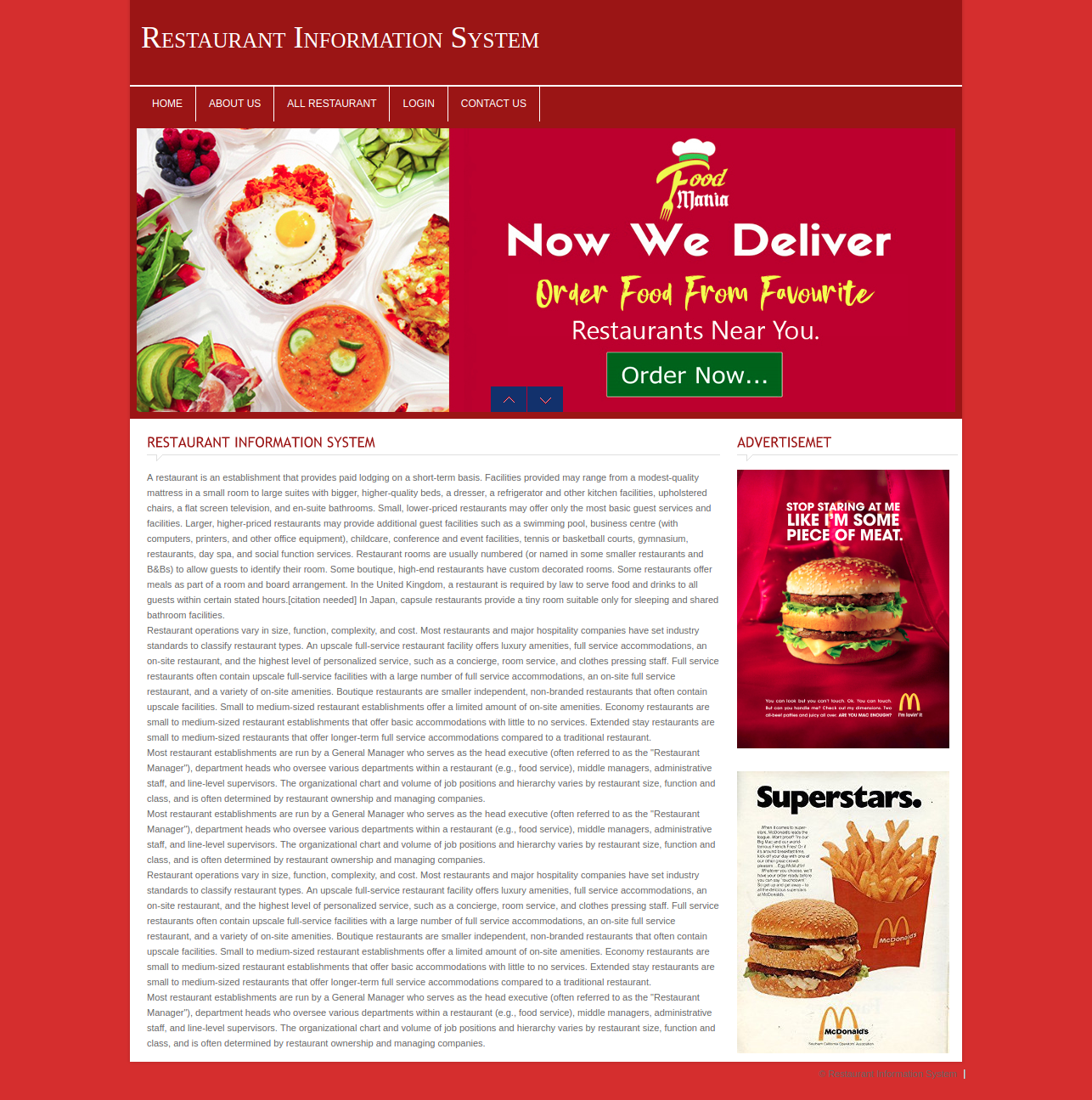 Restaurant Information System- PHP Web Development Mini Project