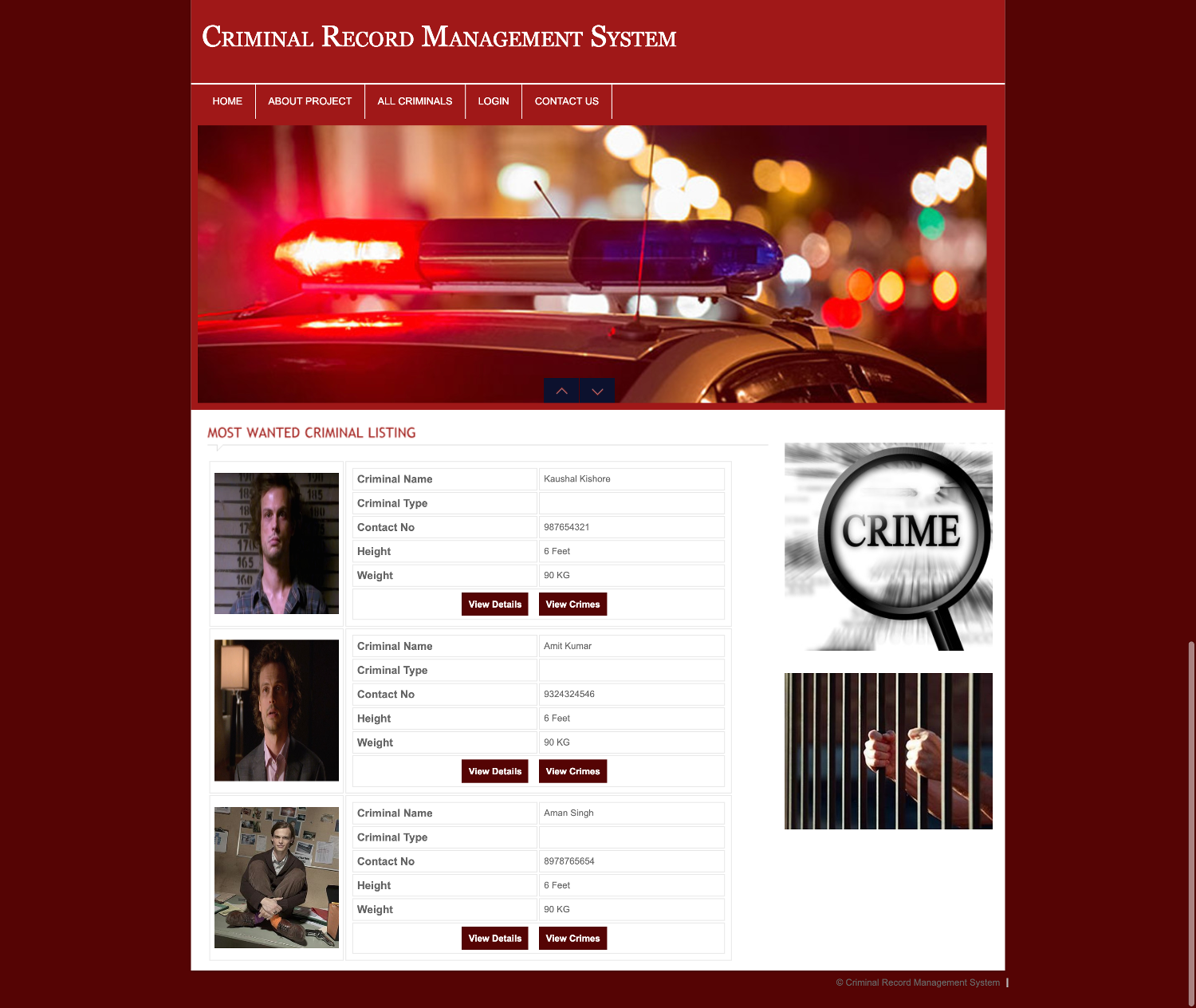 Criminal Record Management System- PHP Web Development Project