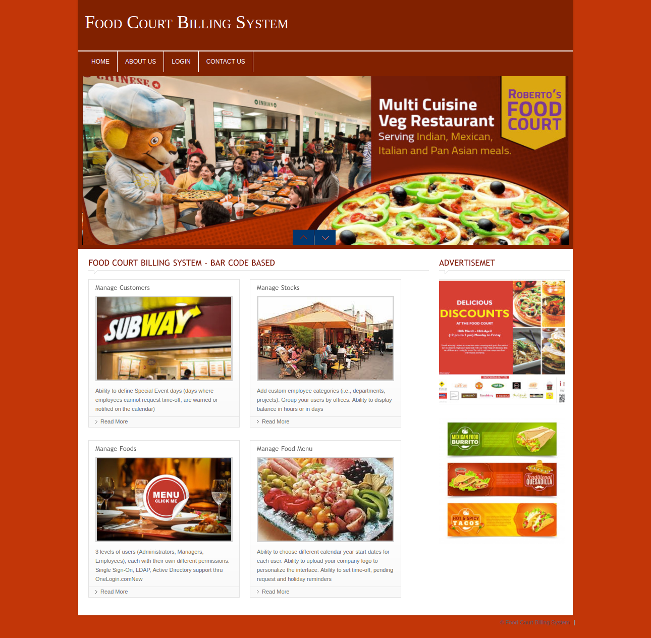 Food Court Billing System- PHP Web Development Project