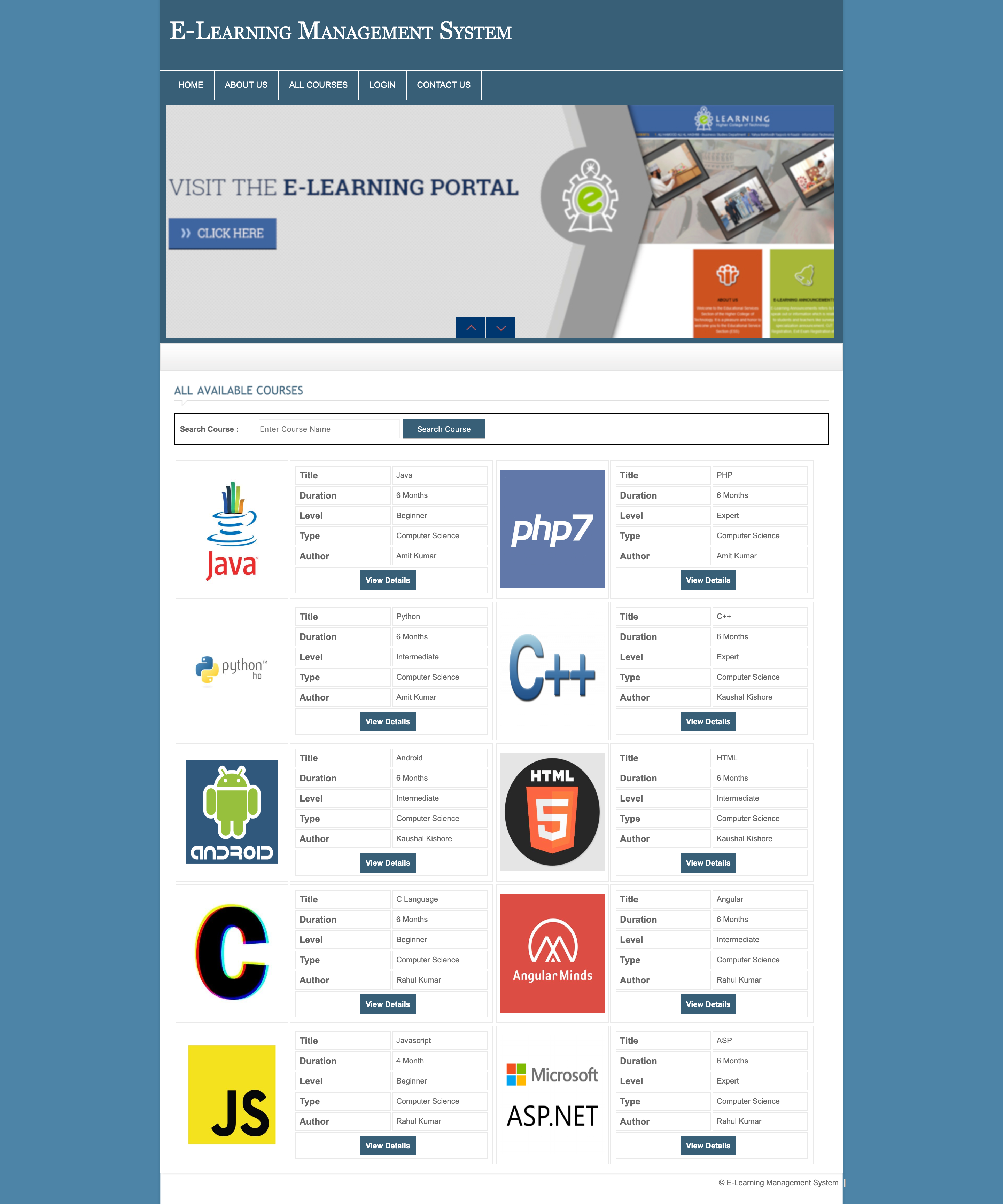 Online E-Learning Portal- PHP Web Development Project