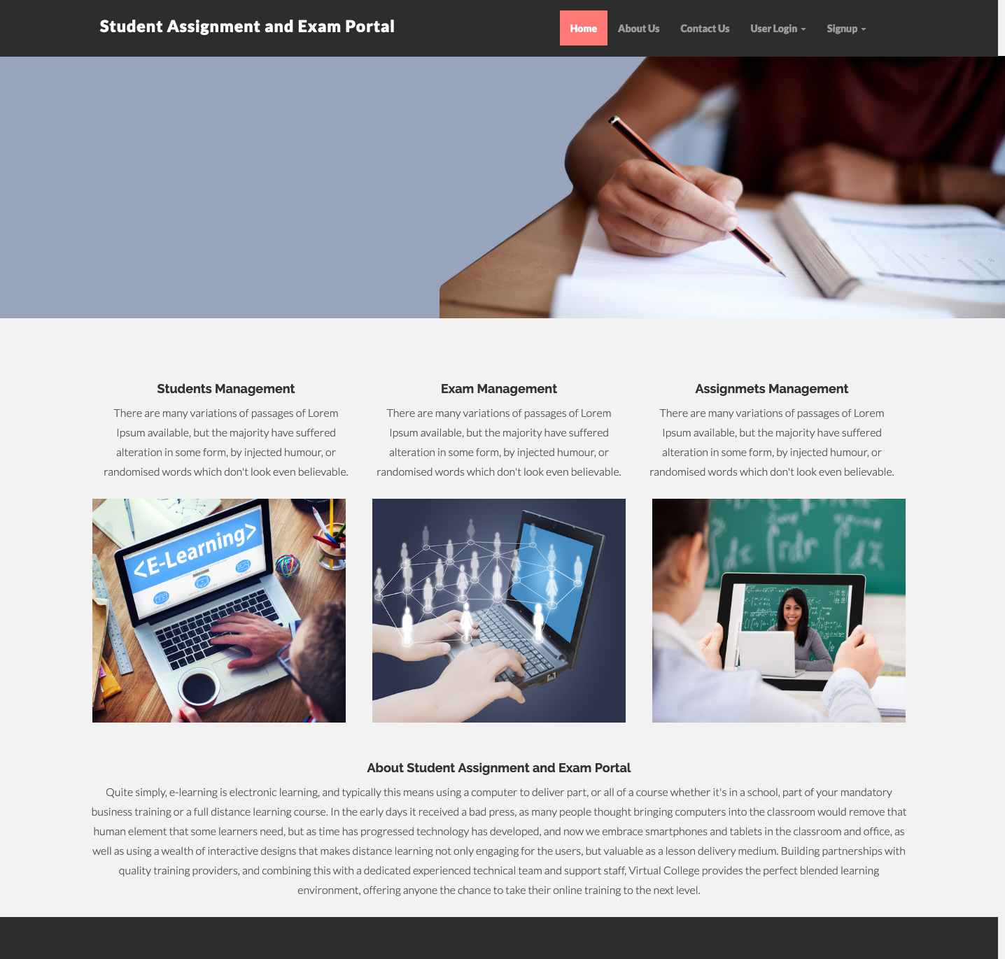 Student Assignment and Exam Portal- PHP Web Development Project