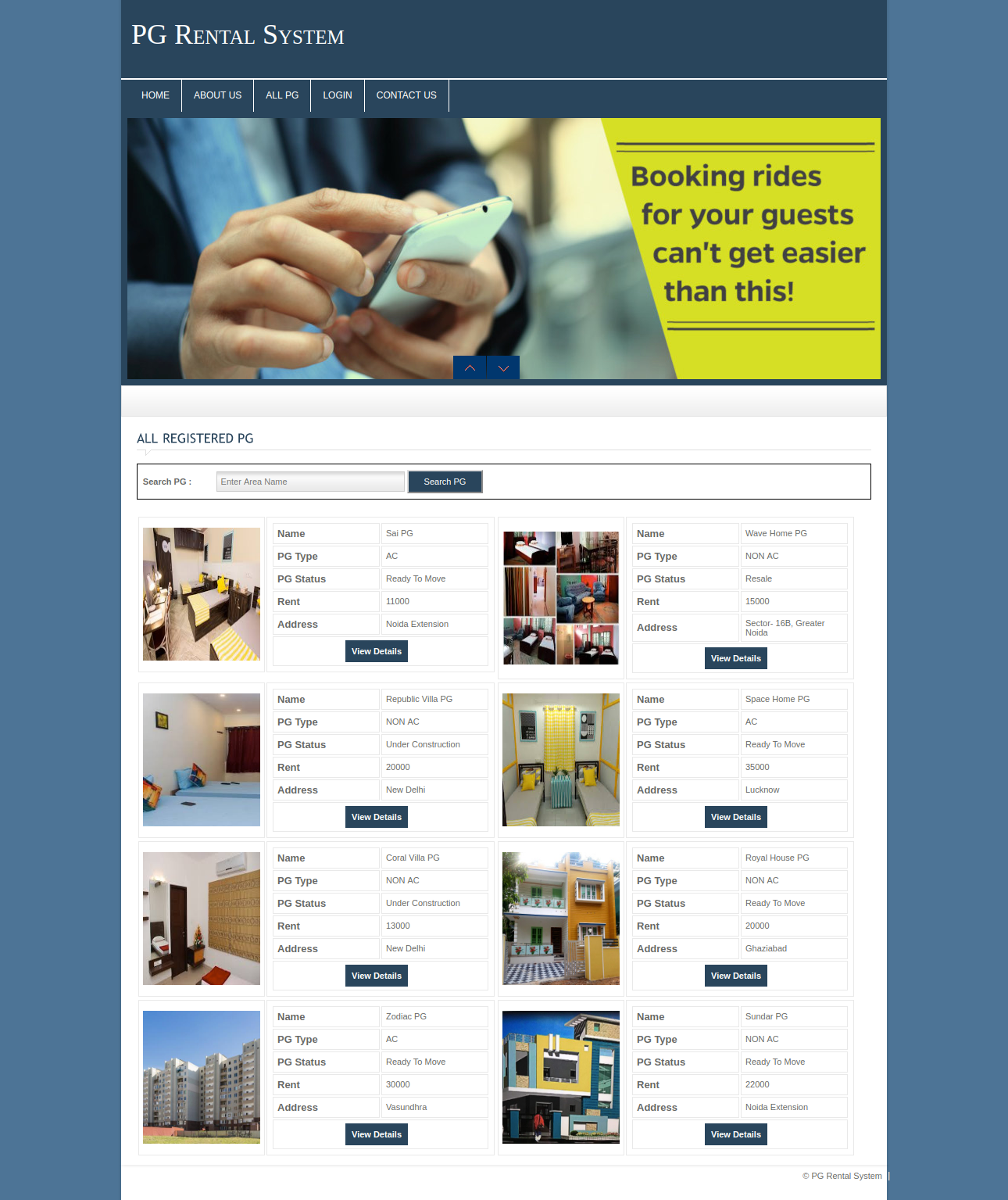 PG Rental System- PHP Web Development Project