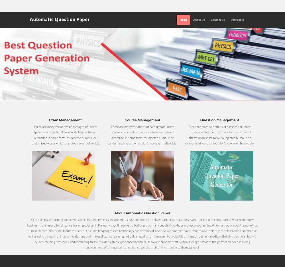 Automatic Question Paper Generator- PHP Web Development Project