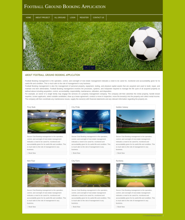 Football Ground Booking System Report Synopsis Source Code