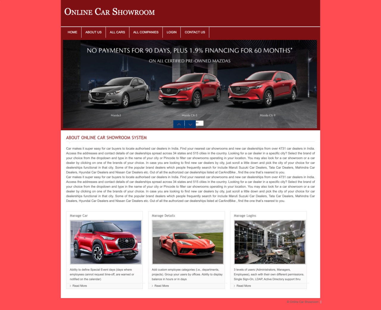 Online Car Showroom System- PHP Web Development Mini Project