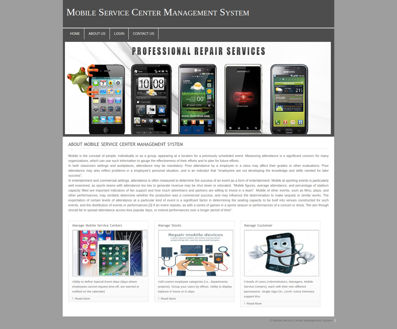 Mobile Service Center Management System- PHP Web Development Project