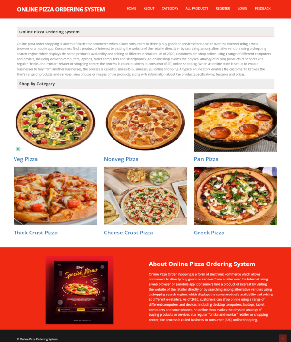 Online Pizza Ordering System Report Synopsis Source Code