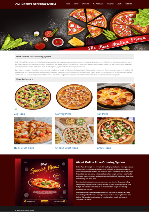 Online Pizza Ordering System Report Synopsis Source Code