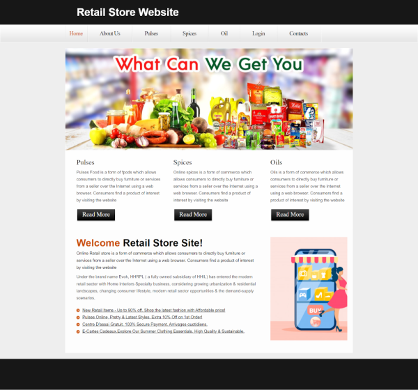 Retail Store Website Report Synopsis Source Code