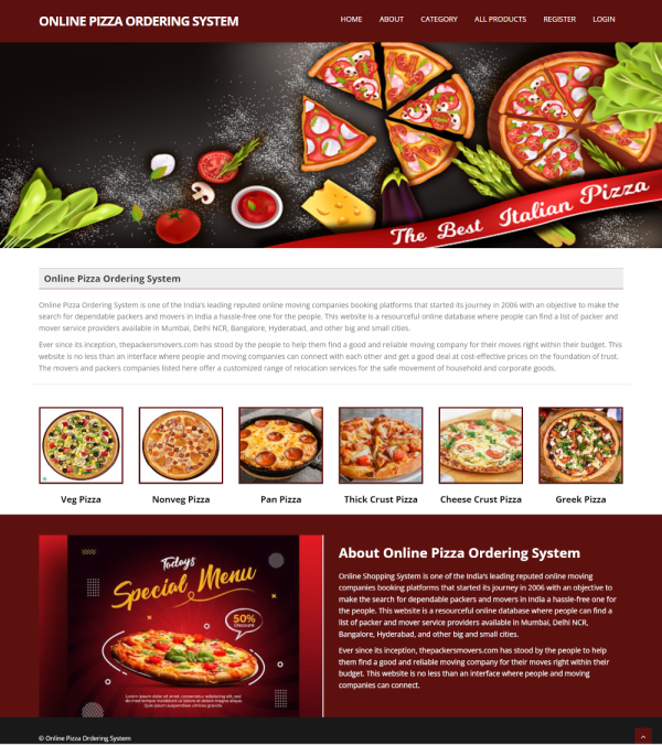 Online Pizza Ordering System Report Synopsis Source Code