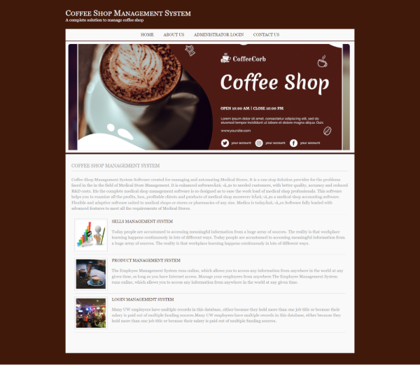 Coffee Shop Management System Report Synopsis Source Code