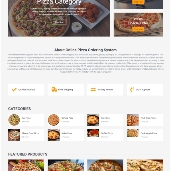 Online Pizza Ordering System