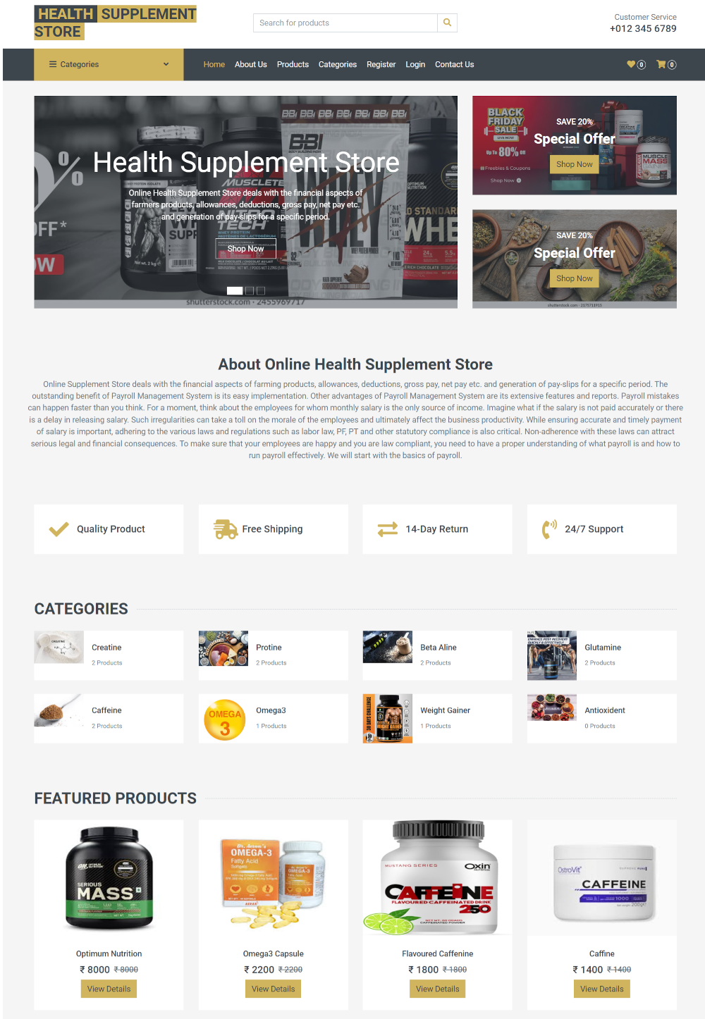 Online Health Supplement Store - PHP Web Development Project