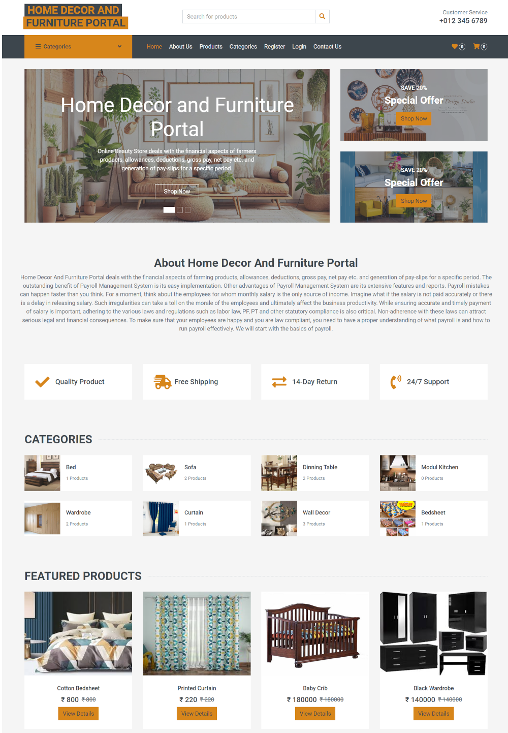 Home Decor and Furniture Portal- PHP MySQL Web Development Project